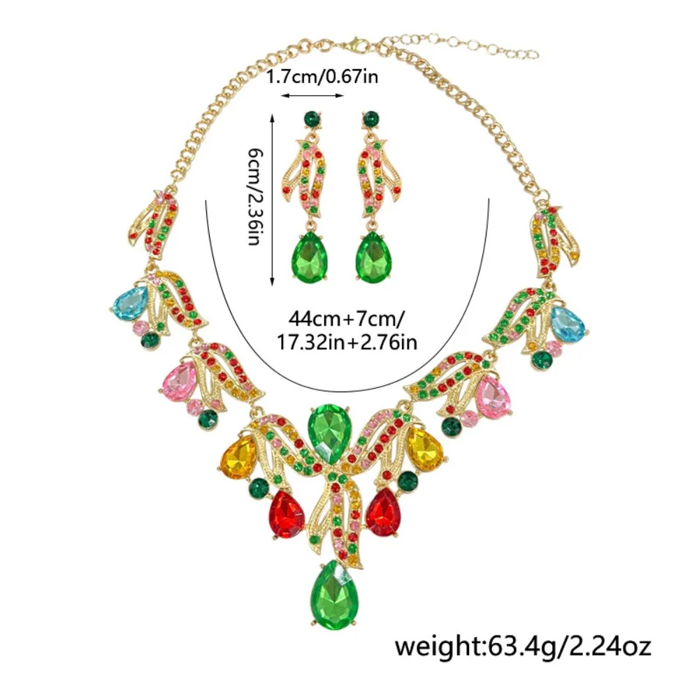 

KITYKISS Luxury Bridal Jewelry Set: Colorful Crystal Necklace Earrings for Wedding Banquet Evening Gown Party Accessories