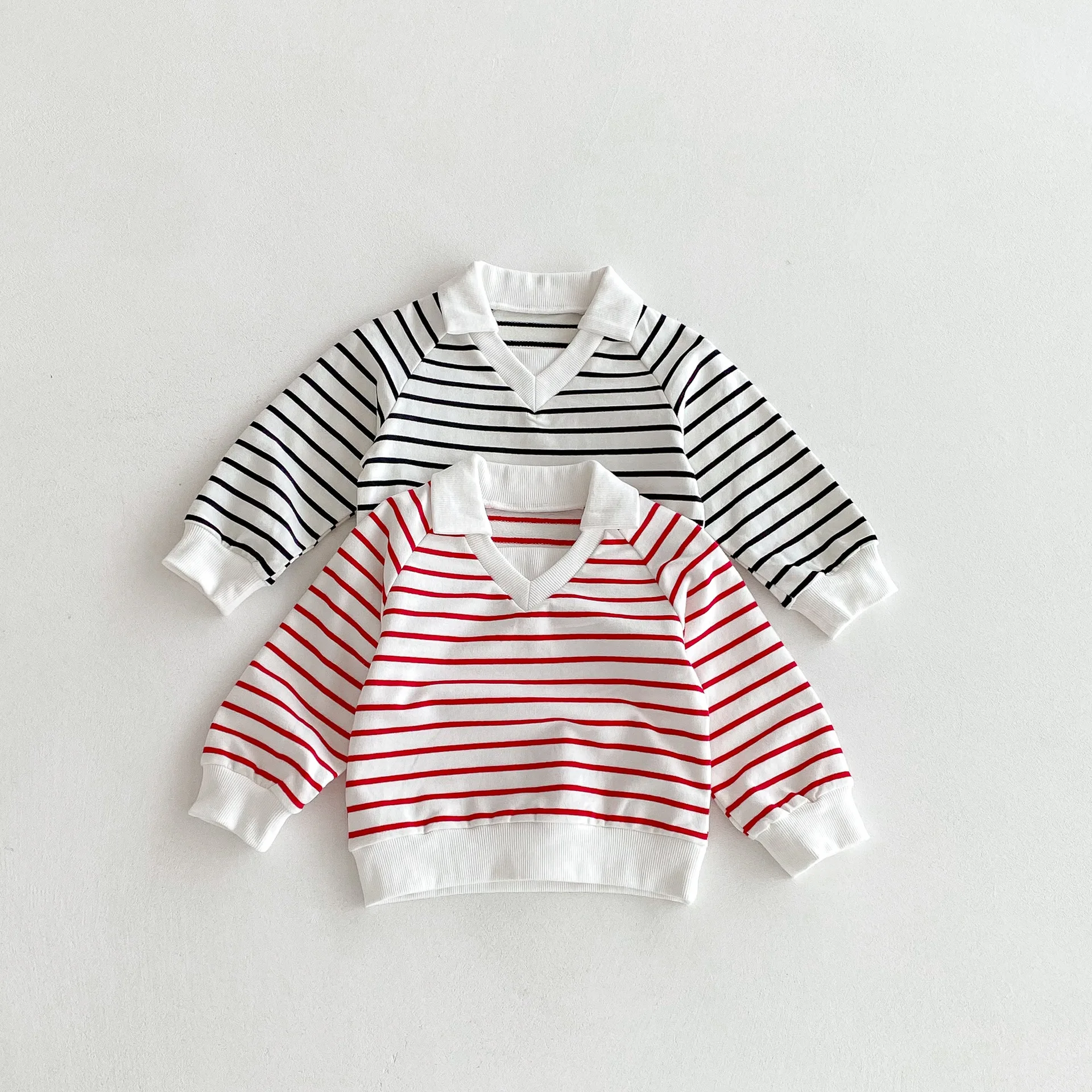 

2025 Autumn New Children Casual Striped Sweatshirt Boys Girls Long Sleeve Tops Cotton Baby Polo Shirts Fashion Kids Clothes