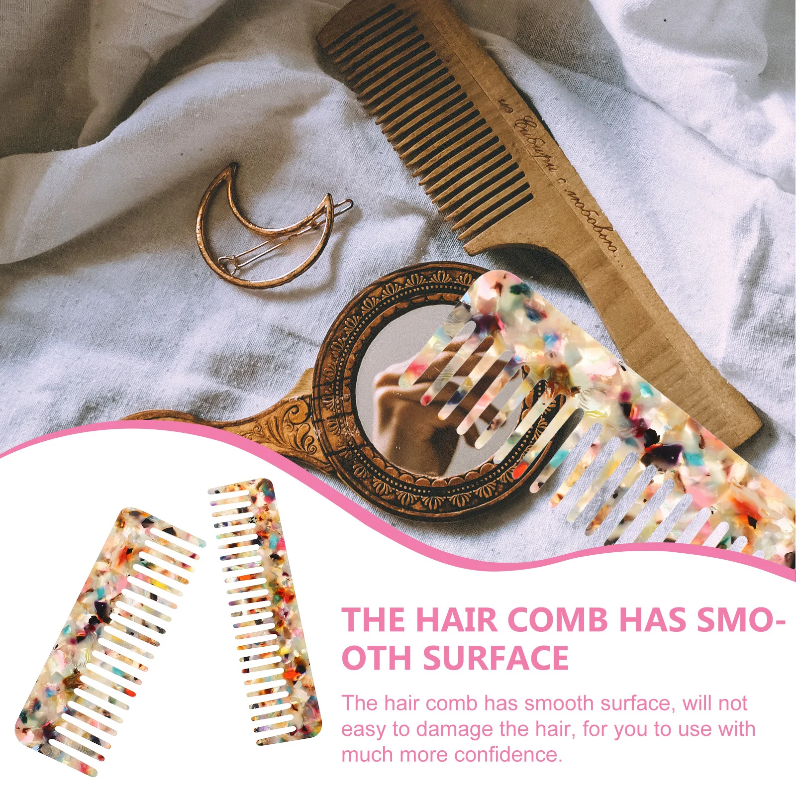 

2pcs Marble Pattern Combs Wide Tooth Detangling Comb For Curly Straight Hair Styling Portable Scalp Massage Hair Comb Women Men