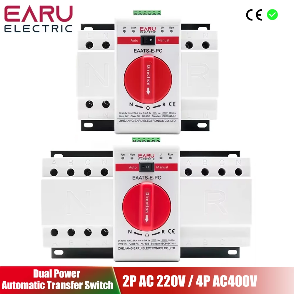 

2P 4P 63A 125A ATS PV Dual Power Automatic Transfer Switch AC230V 400V 50 60Hz Type MCB Auto Manual Sal Switches Circuit Breaker