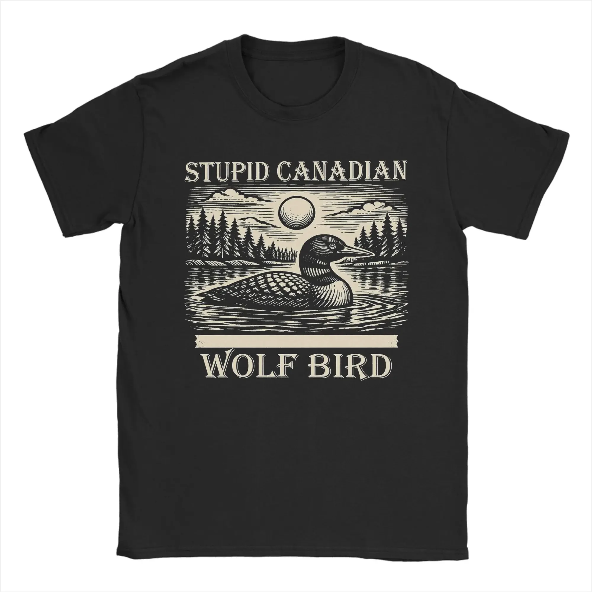 Men T-Shirts Stupid Canadian Wolf Bird Retro Vintage 100% Cotton Tee Shirt Short Sleeve  T Shirts Round Neck Clothing Gift Idea