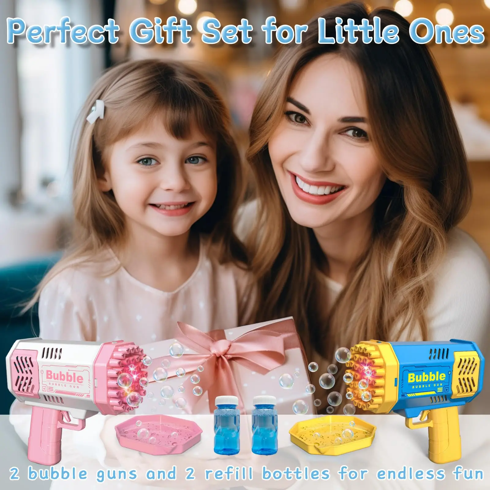 ماكينة صنع الفقاعات المضيئة ذات 40 فتحة مع حل فقاعات 50 مل للأطفال ألعاب هدايا أعياد الميلاد