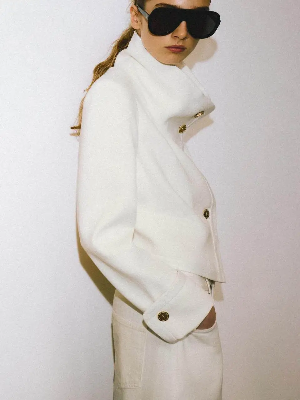 春夏-レディース-ショートジャケット-長袖-スタンドカラー-パッチワーク-wシリーズ-おしゃれ-多用途-通気性-リネンブレンド