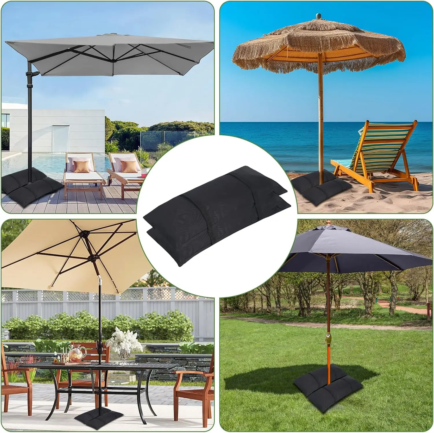 Umbrella Base Weights Sand Bags, 6 x 55LBS Fillable Sandbags for Outdoor Umbrella Stands, Cantilever Umbrellas, Trampoli