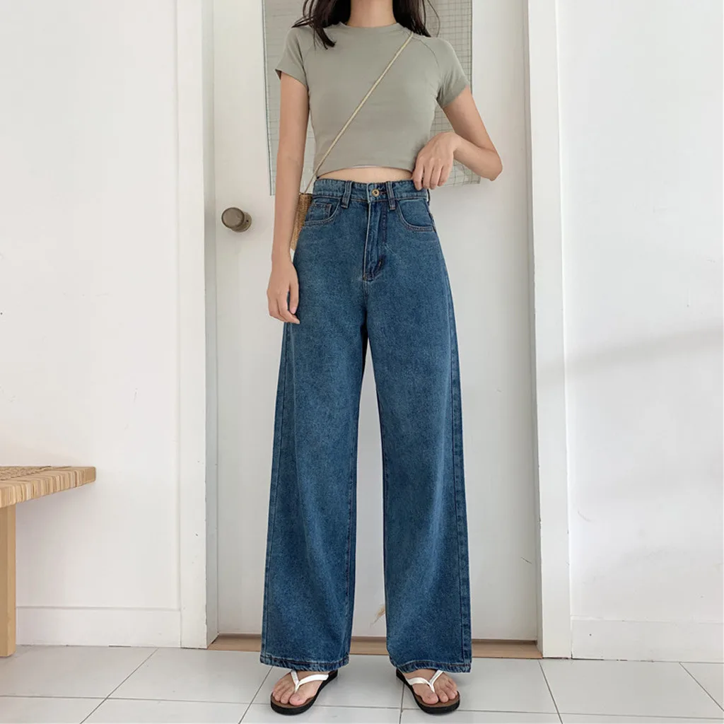 

Jeans Women Denim Pant Wide Leg Pants Denims High Waist Washed Basics Straight Trousers Streetwear Floor Length Straight Denim