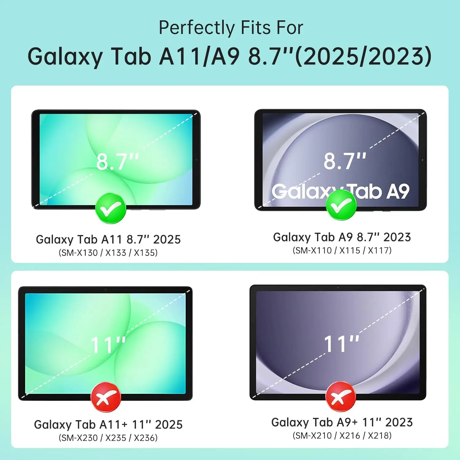 Case for Samsung Galaxy Tab A11 8.7 Inch 2025 SM-X130 / A9 8.7-inch 2023 SM-X110 , Stand Tablet Case Magnetic Flip Smart Cover