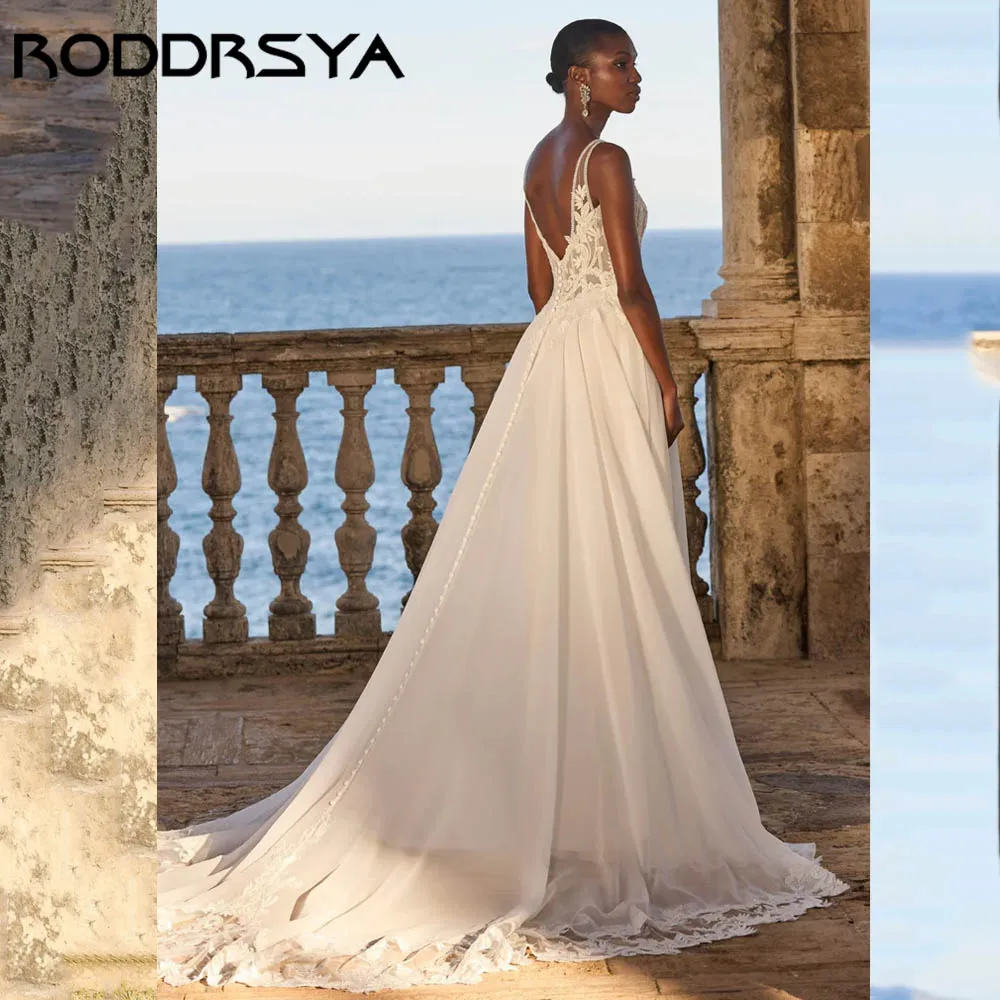 RODDRSY Senza Spalline Abito da Sposa A-line Scollo a V Chiffon Appliques Abiti da Sposa Backless Elegante robe de mariée Personalizzato