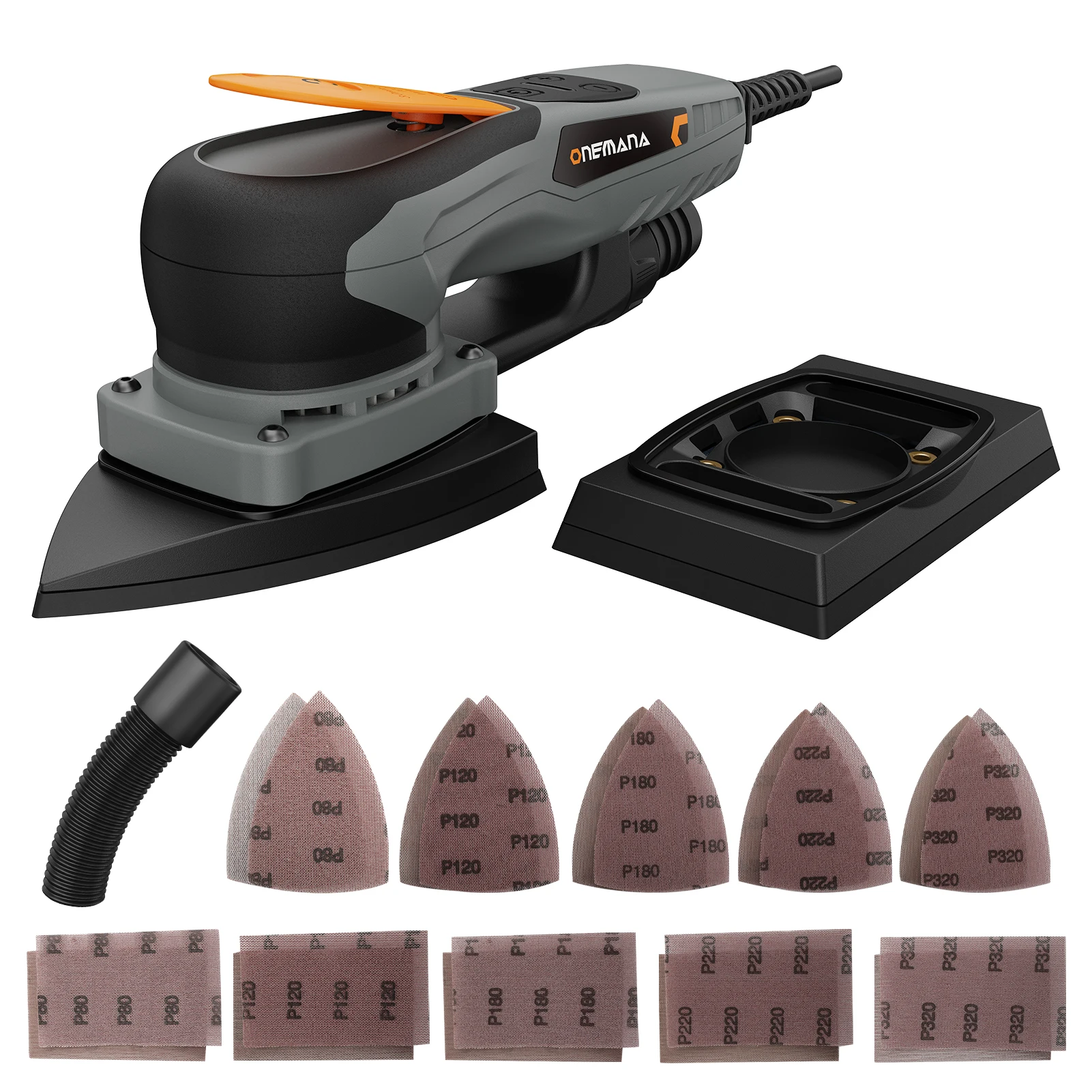 2-in-1 Detail Sander & Palm Sander, Brushless Electric Orbital Sander with 4000-10000 OPM, Dust Collection, 20PCS Sandpapers for Woodworking & Tight Spaces, Ergonomic Symmetrical Design