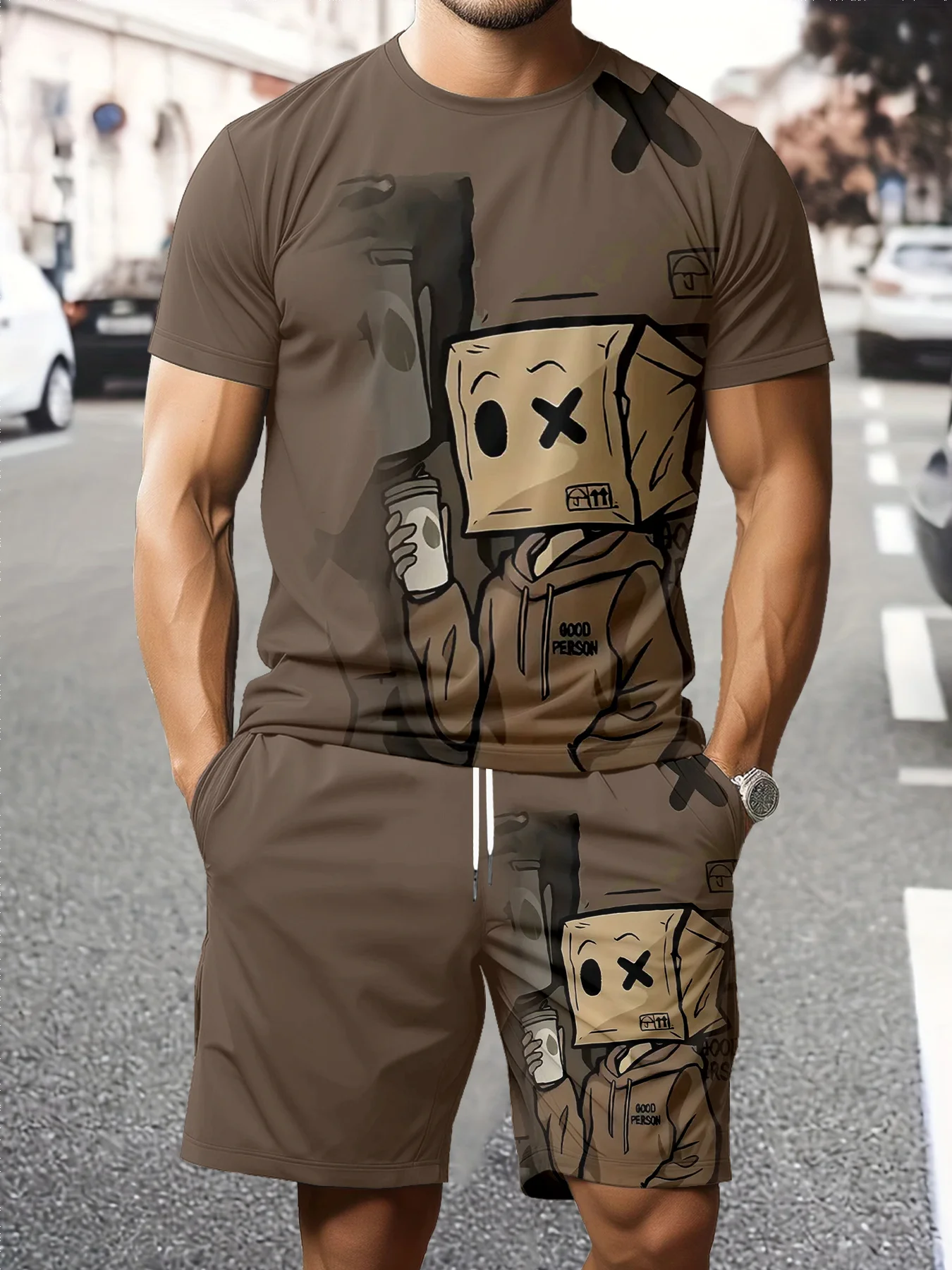 

2026 Summer New Men's Short-Sleeved Set with 3D Trendy Print for Casual Street Style Fashionable Comfortable and Soft