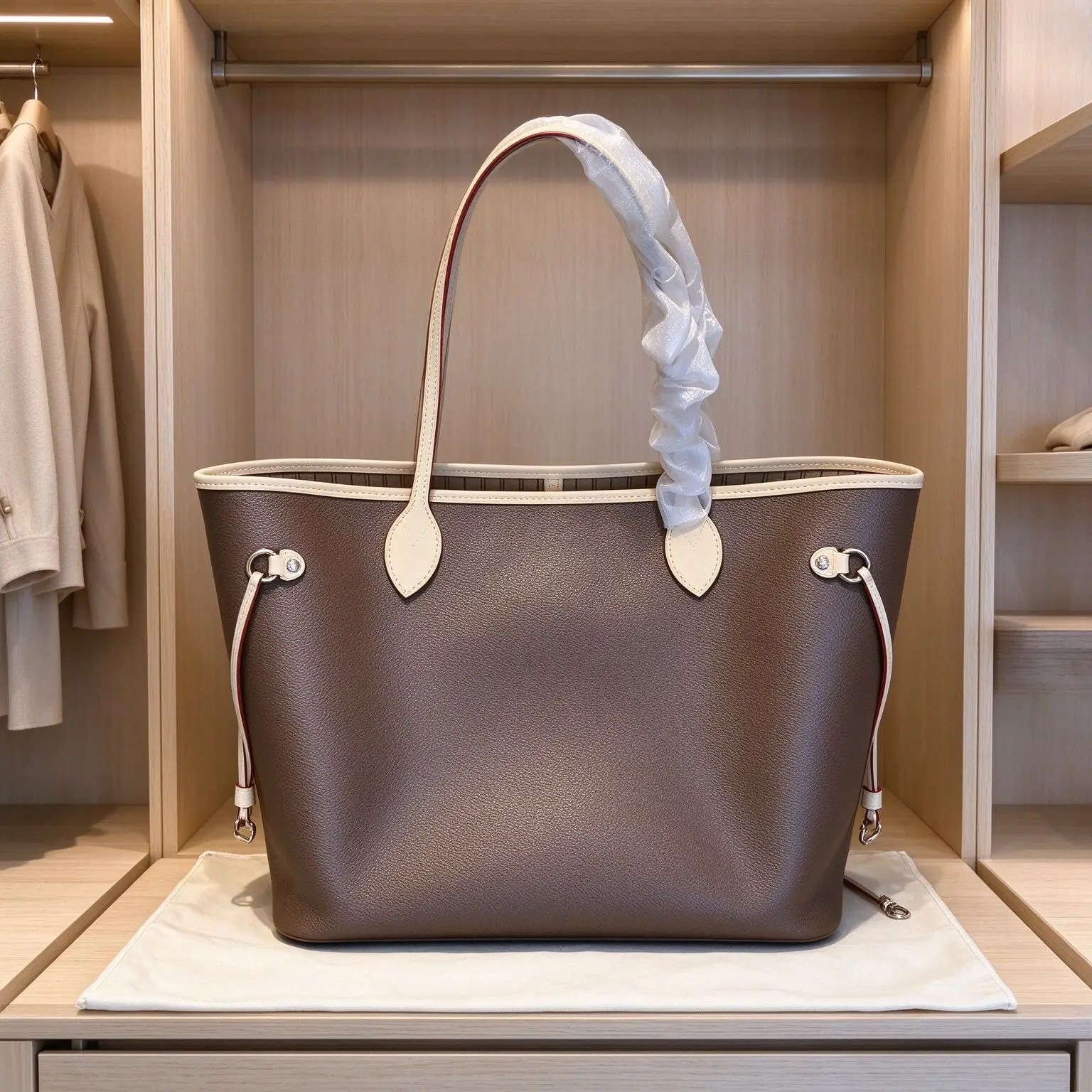 Women Large Capacity Tote Bag PU Leather Contrast Trim Open Top Shoulder Bag Drawstring Design Ladies Daily Commute Shopping Handbag