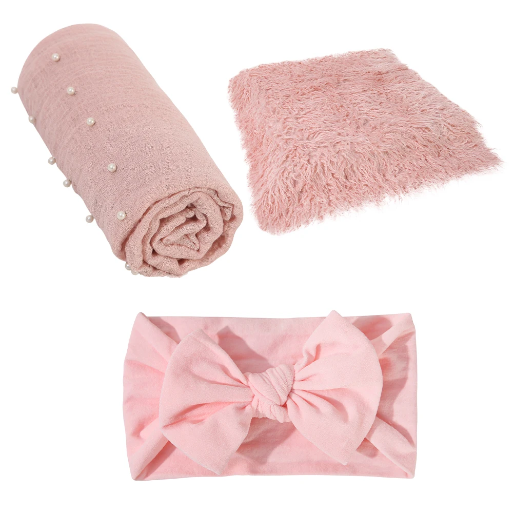 

1Set Newborn Wrap Blanket Kit Baby Photography Prop Soft Swaddle Blanket Headband Infant Photo Wrap Baby Swaddle