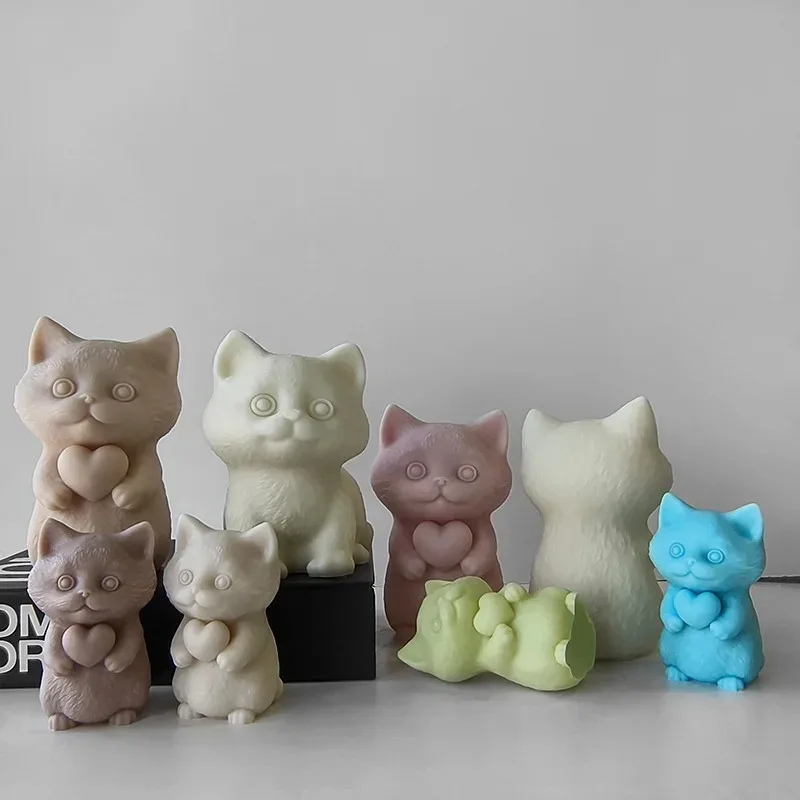 Cartoon Cat Silicone Mold Pinching Toy DIY Kitten Aroma Candle Plaster Ornaments Molds Candle Making Supplies