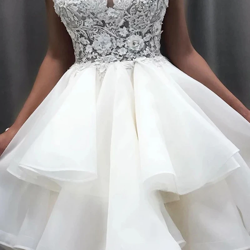 Robe de mariée élégante en dentelle blanche, effet d'illusion, décolleté, sans manches, robe de soirée en Tulle, ligne a, à plusieurs niveaux, robe de bal