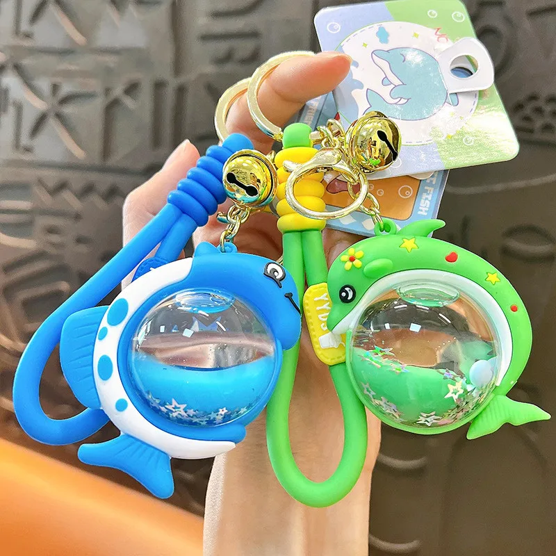 Creative Dolphin Shape Liquid Quicksand Keychain Cute Schoolbag Drift Bottle Doll Pendant Gift