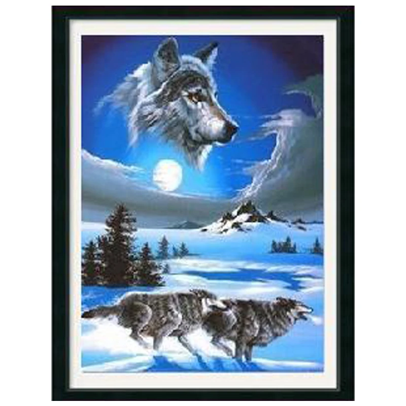 Amishop Top Quality Hot Selling Beautiful Counted Cross Stitch Kit Wolf Wolves Moon Night Howl