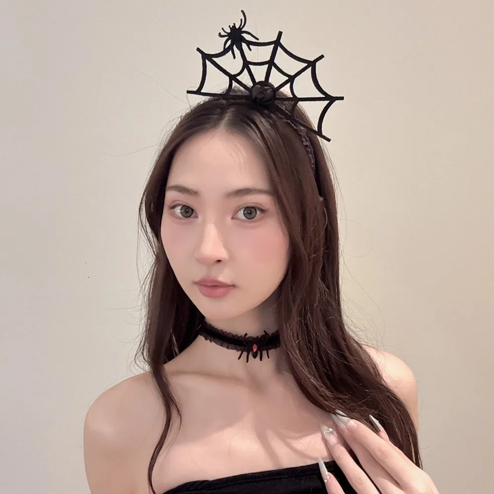 Halloween Spider Web Headband Non-slip Headwear Spider Hairband Face Wash Make Up Spider Hair Hoop Halloween Costume Party