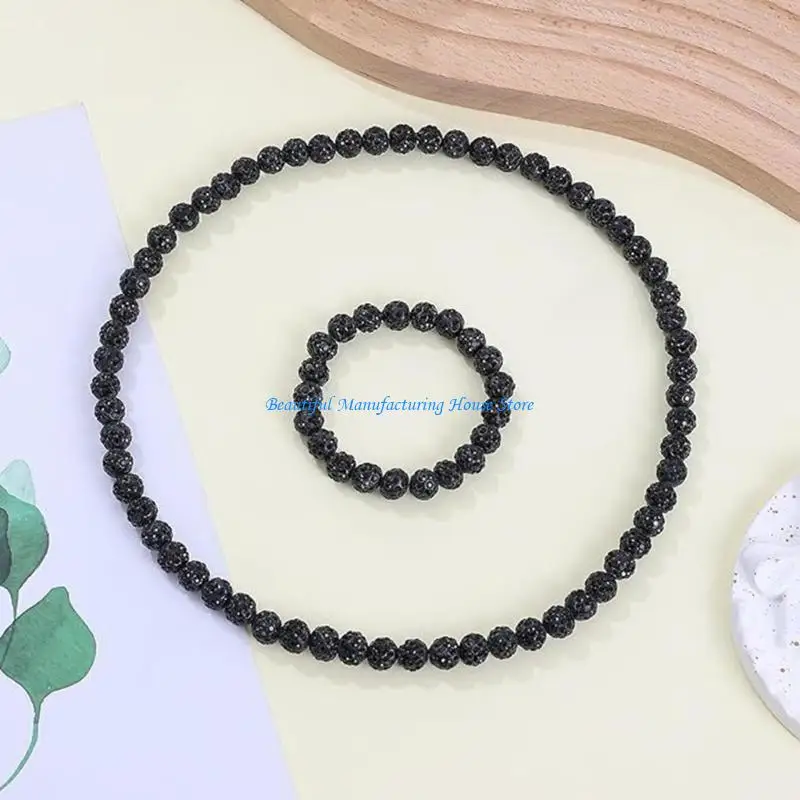 

E56A Handmade Clay Necklace and Bracelet Eye Catching Fashion Accessory for Parties