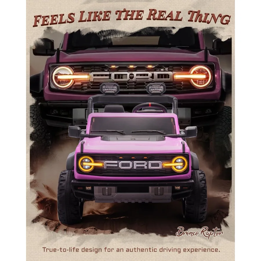 24V Ride on Toys for Big Kids, Licensed Ford Bronco Raptor 2 Seater Ride on Cars with Remote Control, Ride on Truck w/ 4-Wheeler
