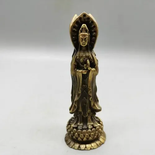 Chinese Fengshui Brass Kwan-yin Guan Yin Boddhisattva Goddess Statue Sculptures