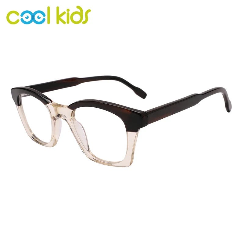 

COOL kid Unisex Acetate Rectangle Crystal Laminating Colors Optical Frames Prescription Lens Wide Temples Eyeglasses WD4234