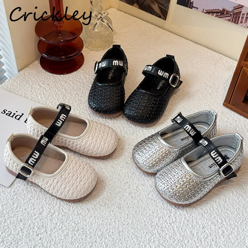 

Spring Autumn Solid Girls Flats Shoes Weave PU Leather Kids Princess Shoes Shallow Soft Anti Slip Children Princess Shoes