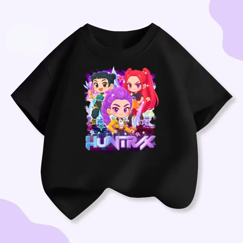 

2025 Cute Trendy Children's Short Sleeve T-shirt Huntrix Girl Group Character Printed Cotton Half Sleeve Top for Boys and Girls