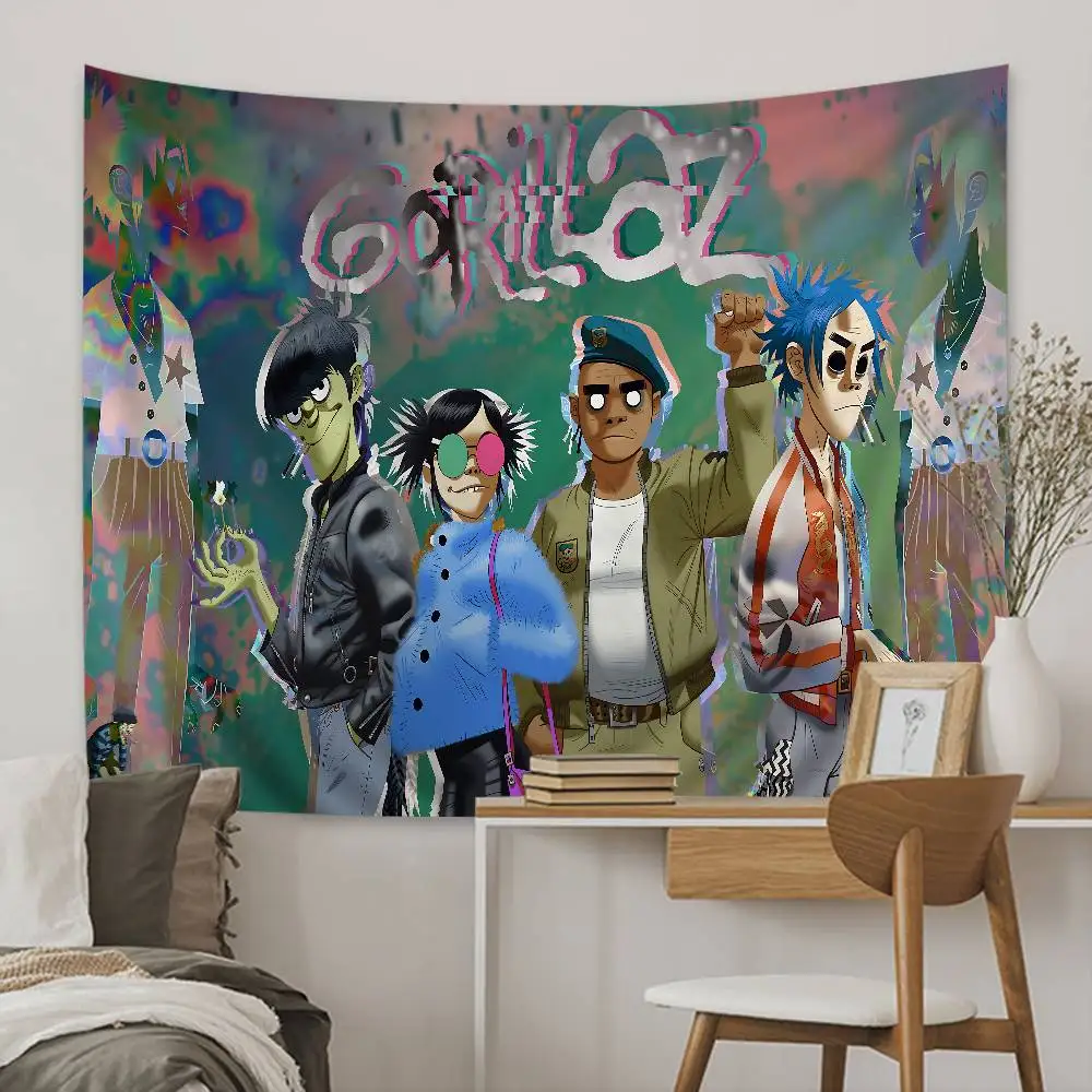 Music Cool Band G-Gorillaz Cartoon Tapestry Art Science Fiction Room Home Decor Wall Hanging Sheets