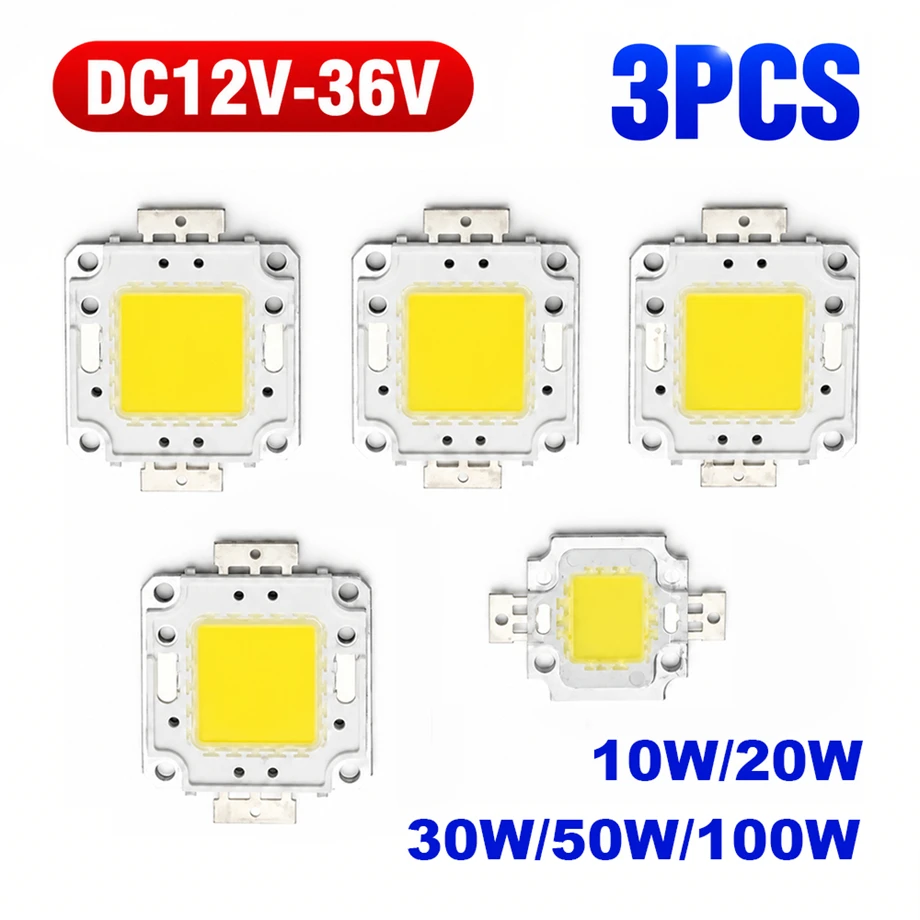 3PCS High Power Integrated COB LED Chip Super Bright White Warm 10W 20W 30W 50W 100W DC12V-36V DIY Floodlight Accessories