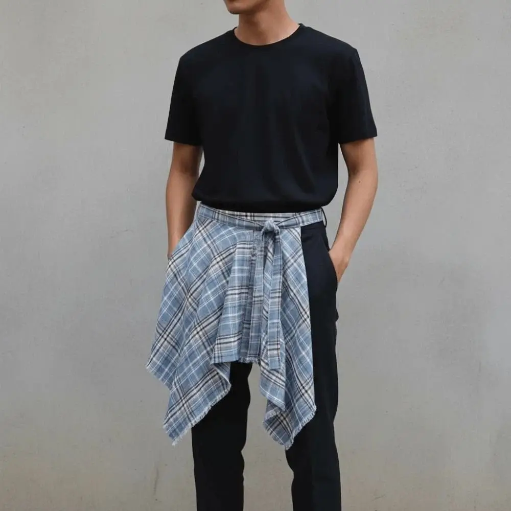 Saia Xadrez Estilo Coreano da Moda com Cinto, Cintura Alta, Minissaia A-line Hip-hop, Saia Curta Y2K, Saia com Cinto na Cintura para o Dia a Dia