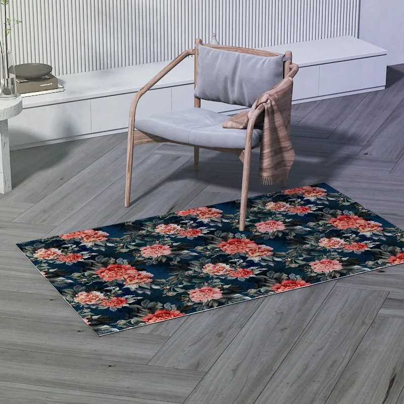 Reese Velvet Short Fleece Flower Living Room Carpet Bedroom Rugs Scandinavian Roses And Peonies Blooming In The Dark Night Mats