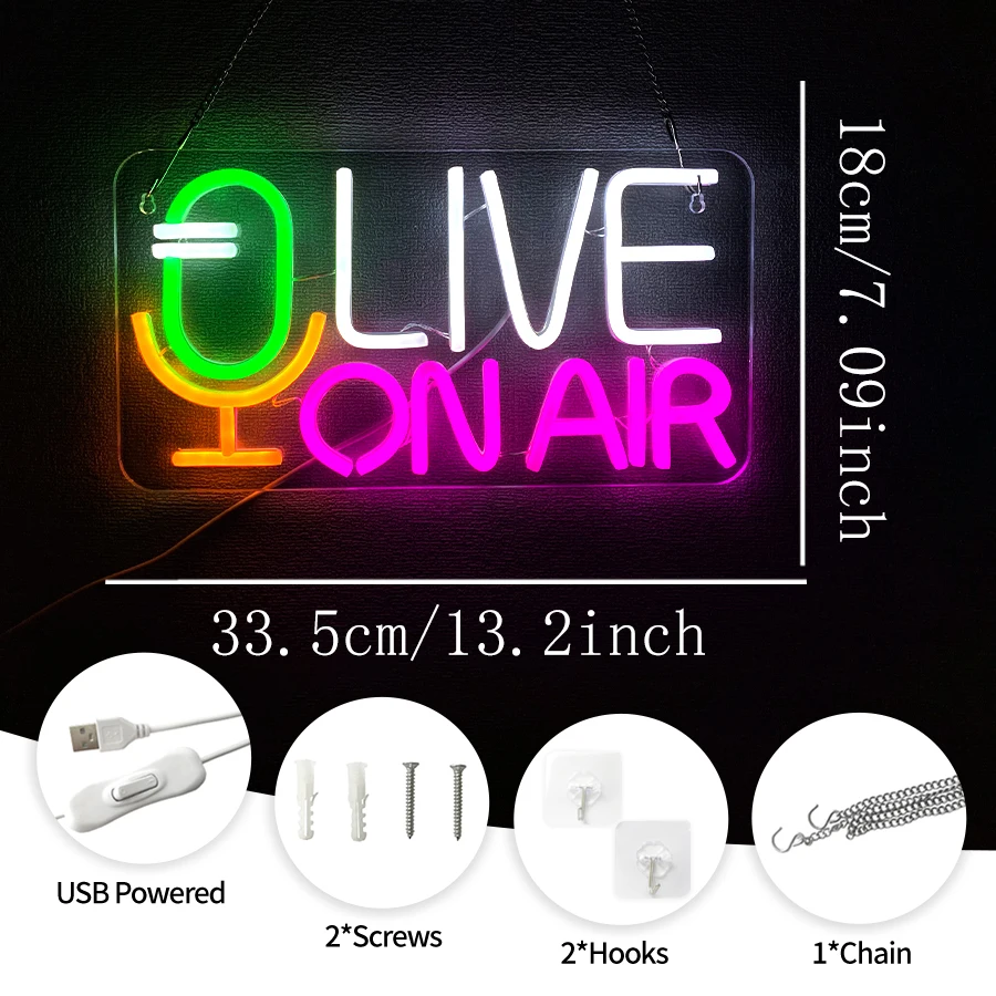 Live On Air Neon Sign for Wall USB Powered Neon Light for Streaming/Gaming/Recording Studio Decor,  Man Cave &Game Room Decor