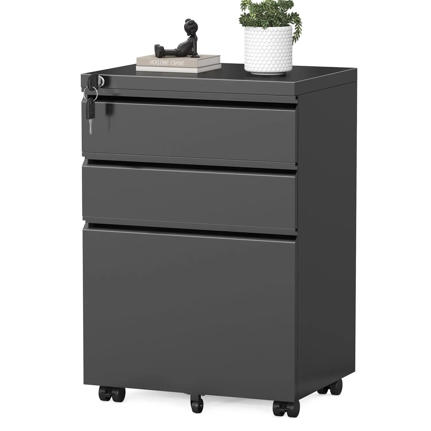 

File Cabinet, 3-Drawer Rolling File Cabinet with Lock Fully Assembled Except Casters, Under Desk for Home Office, Customized