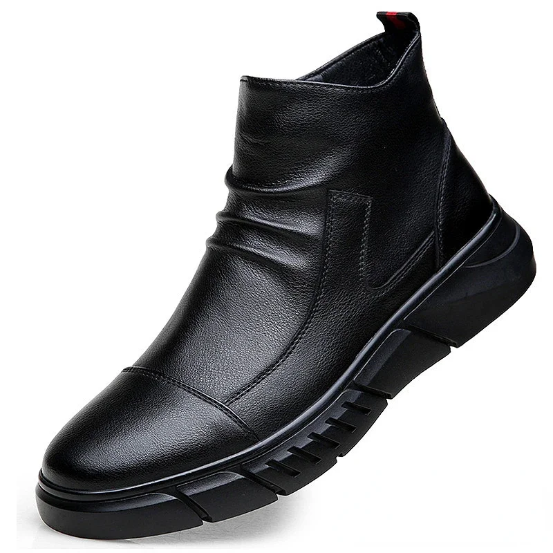 

Autumn and Winter New Men's Chelsea Boots Waterproof Foot Boots Retro Black Plush Men's Fashion Boots Motorcycle Shoes