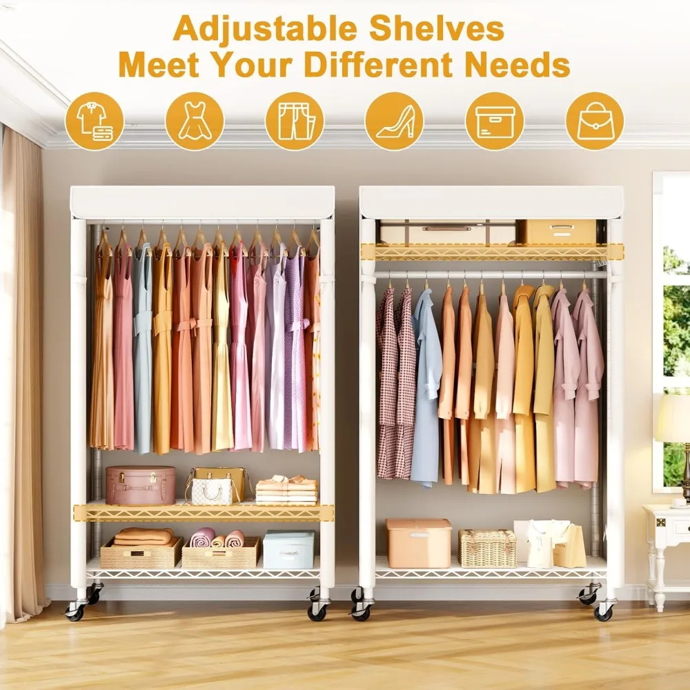 رف ملابس محمول مغطى عالي التحمل للتعليق، خزانة تخزين الملابس الدوارة P6C #3