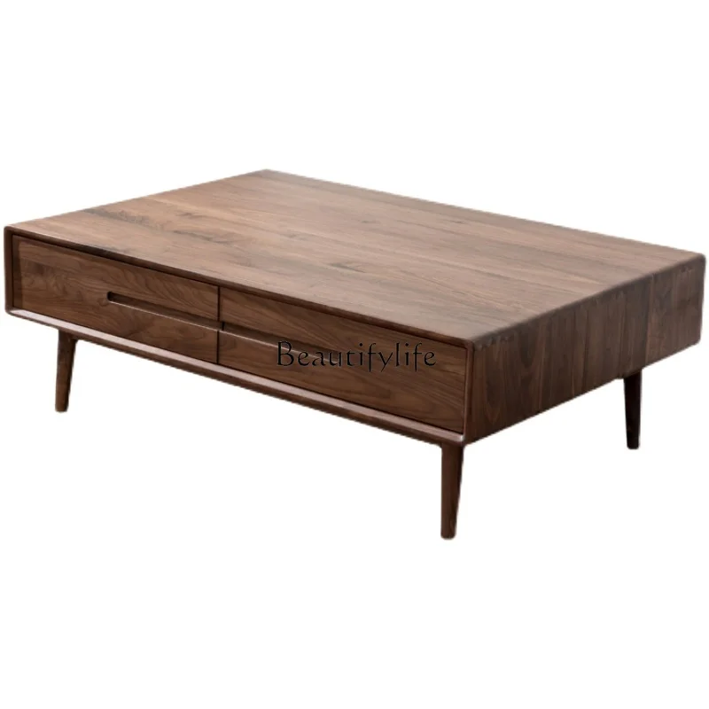 

North American Black Walnut Solid Wood Coffee Table Nordic Style Modern Simple Rectangular Storage Pier Table Coffee Table