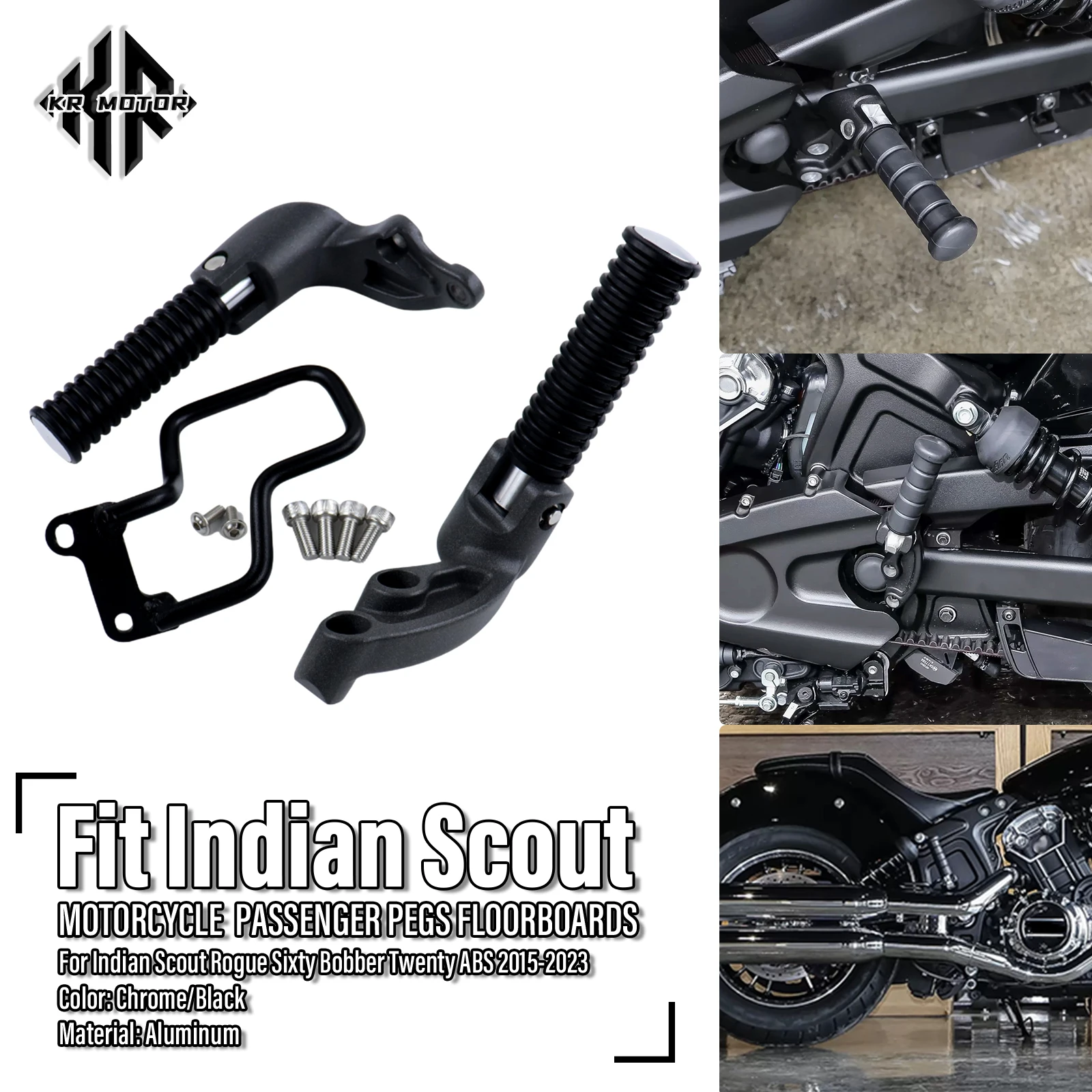 

KR подставка для ног мотоцикла, пассажирские подножки, пол, комплект задних педалей для Indian Scout Rogue Sixty Bobber Twenty ABS 2015-2023