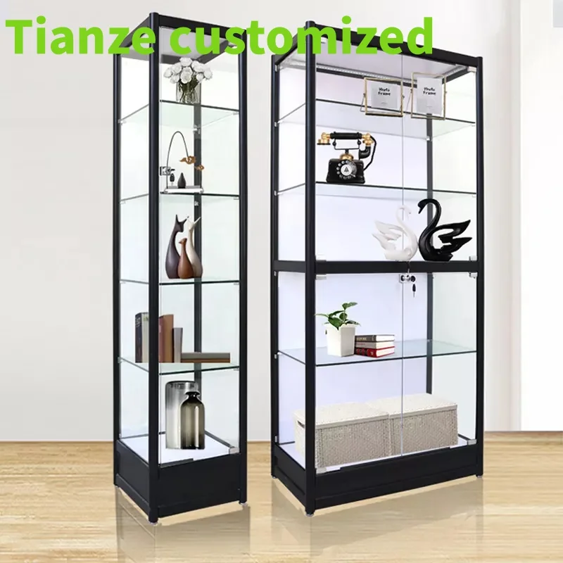 

(customized)Cheap Price FullAluminum Frame Glass Vitrine Wall Display Showcase Cabinet with Led Light Retail Store