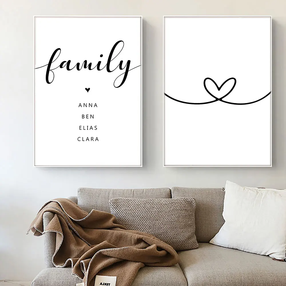

Family with Names Personalization Custom Posters Minimalist Wall Art Canvas Painting Print Pictures Child Kids Room Home Decor