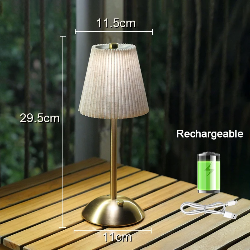 Kleine plissierte Tischlampe, USB wiederaufladbar, Nachttischlampe, kabellose Schreibtischlampe für Schlafzimmer, Wohnzimmer, Zuhause, Büro, Dekoration