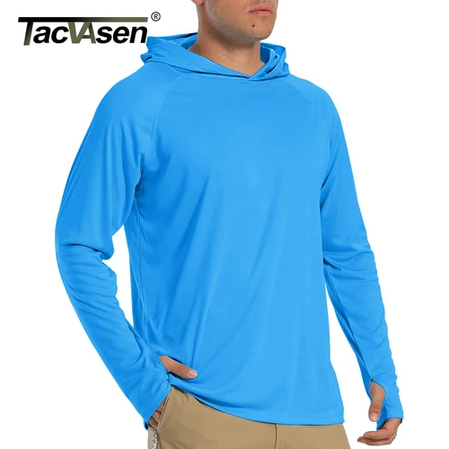Imagen 2 del producto TACVASEN Camisetas con protección solar para hombre, Sudadera con capucha de manga larga, camisetas informales a prueba de rayos UV, camisetas transpirables ligeras de secado rápido para hombre
