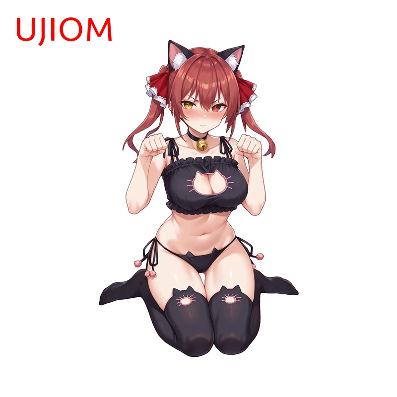 UJIOM 13cm × 8.2cm Hololive Neko Girl Design Wall Stickers Alluring Kneeling Position Tuya Decals Personal Bathroom Accessoires