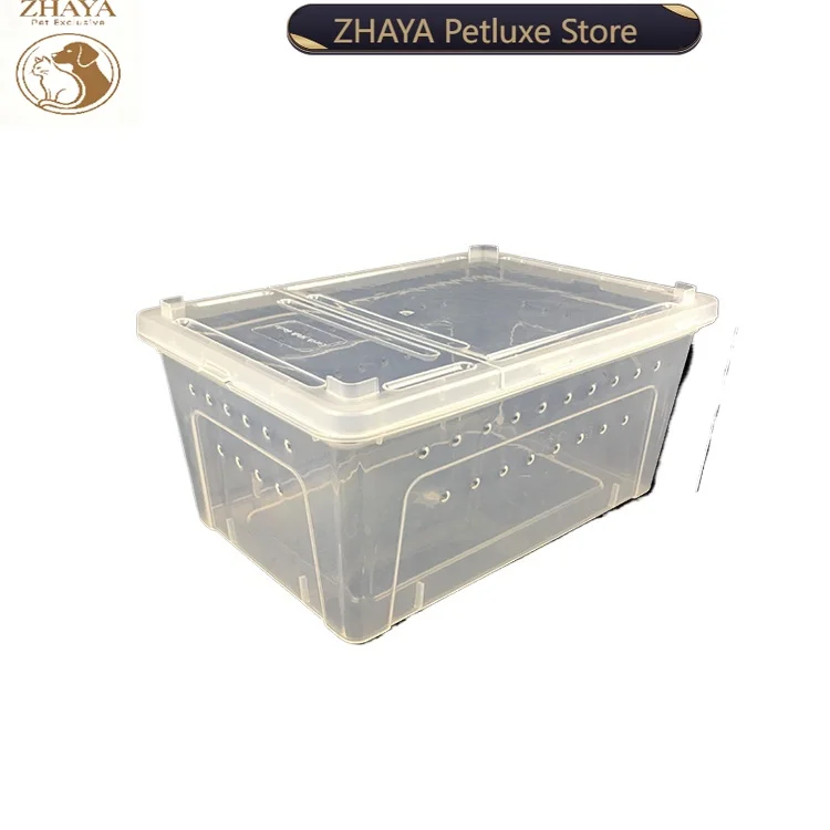 ZHAYA Transparent Reptile Insect Breeding Box Plastic Dual Sided Door Ventilated Stackable Cicada Larva Spider Crab Pet Supplies