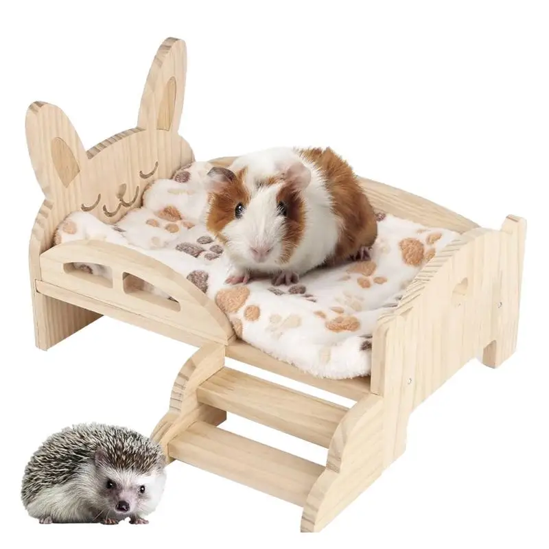 Wooden Bunny Bed Guinea Pig Bunny Detachable Hideout With Stairs Small Animal Cute Warm Habitats For Hamsters Guinea Pig Ferret