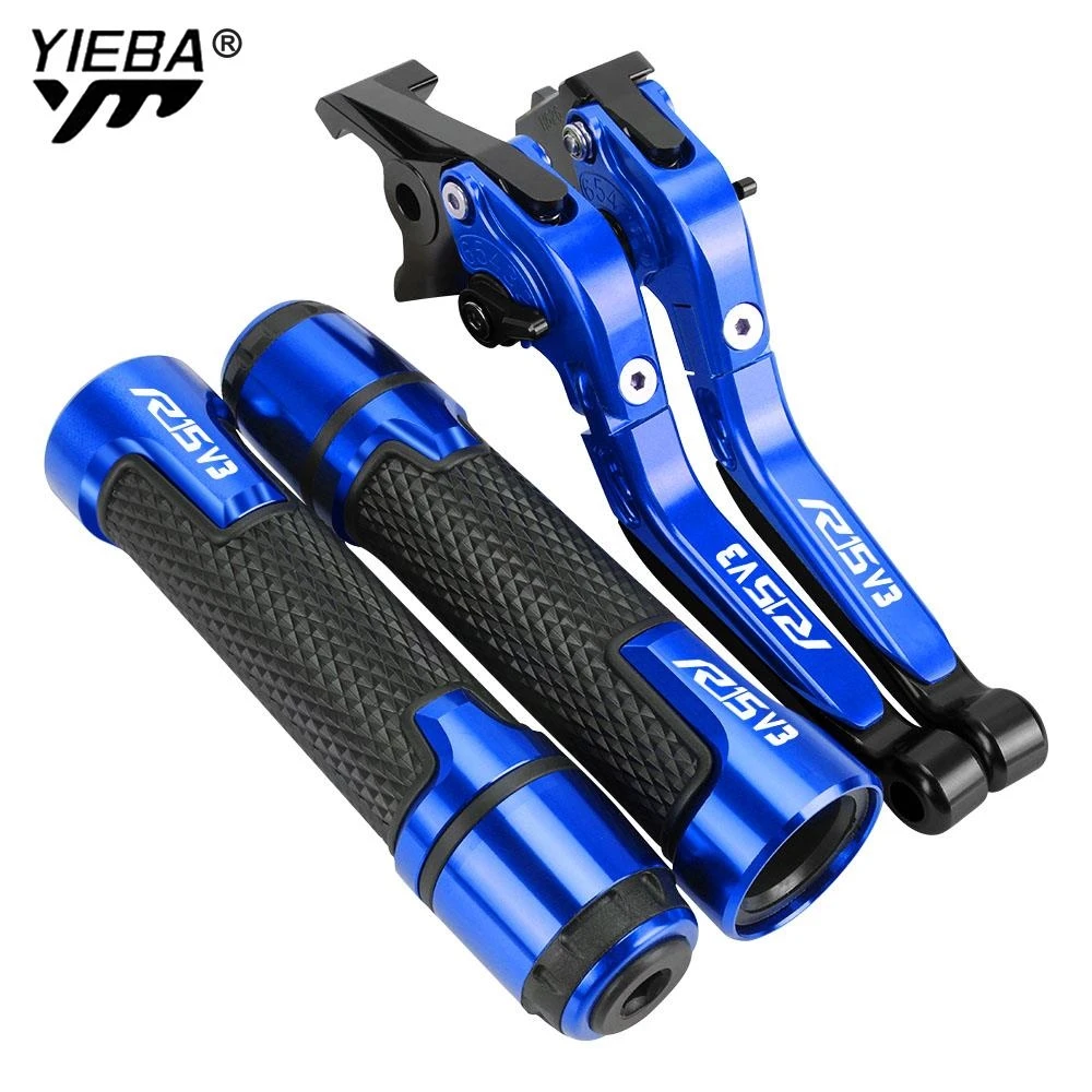 

2023 R15V3 Motorcycle CNC Adjustable Brake Clutch Levers Moto Handbar End Grips FOR YAMAHA R15 V3 2017 2018 2019 2020 2021 2022