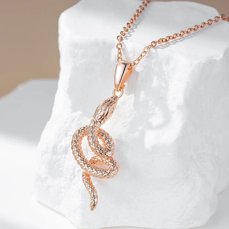 Kinel Fashion 585 Rose Gold Snake Pendant Necklace For Women Unique Heavy Metals Punk Rock Accessories Vintage Animal Jewelry