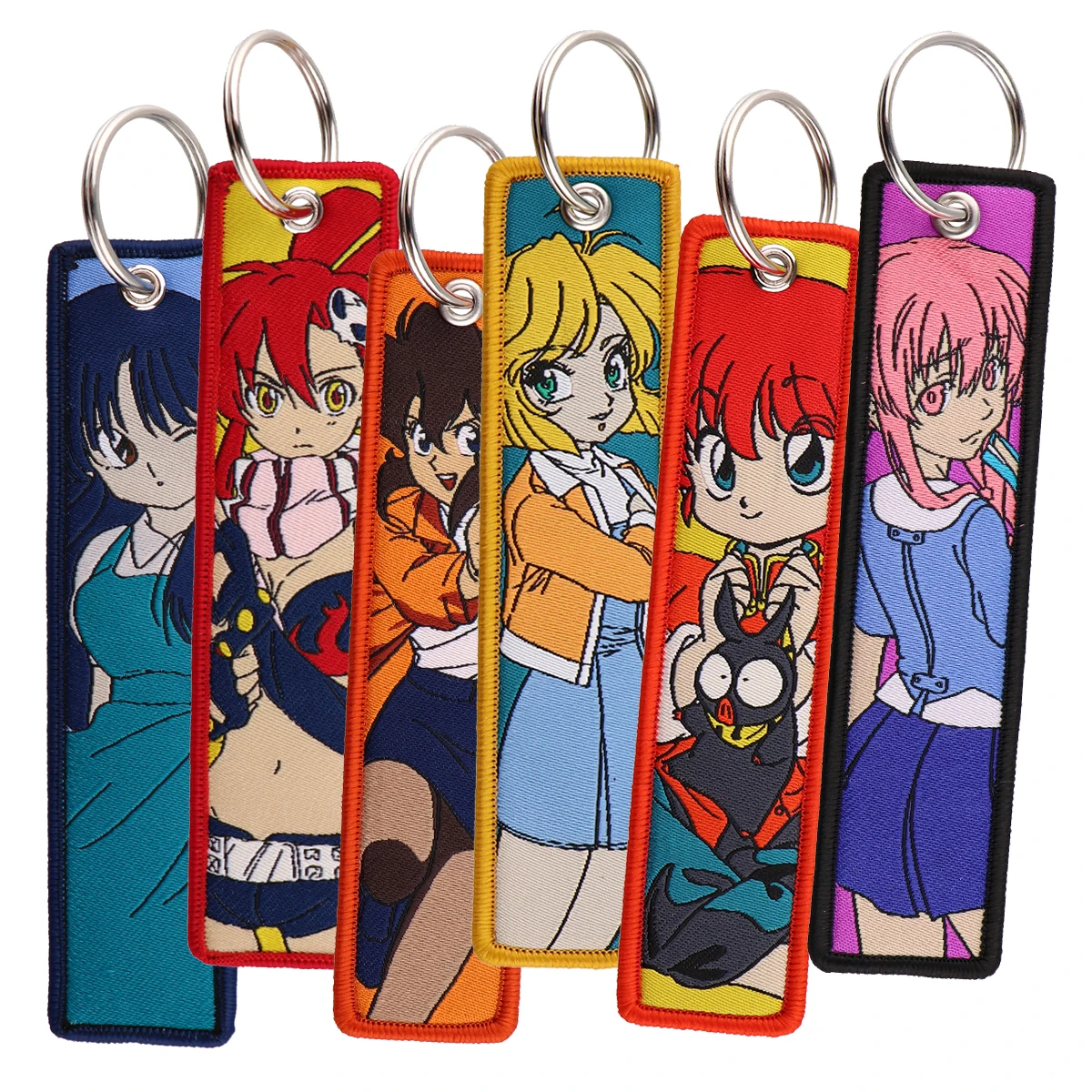 Anime Cartoon Kawaii Girl Vintage Key Fobs Embroidery Key Tags Keychain Keyrings Motorcycles Anime Cosplay Accessories