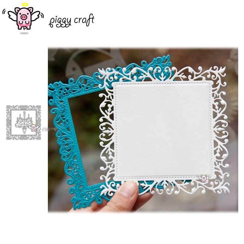 Piggy Craft Metall-Stanzformen, geschnittene Matrizenform, Spitze, Blatt, Weinrebe, quadratischer Rahmen, Sammelalbum, Papierhandwerk, Messerform, Klinge, Stanze, Schablonen