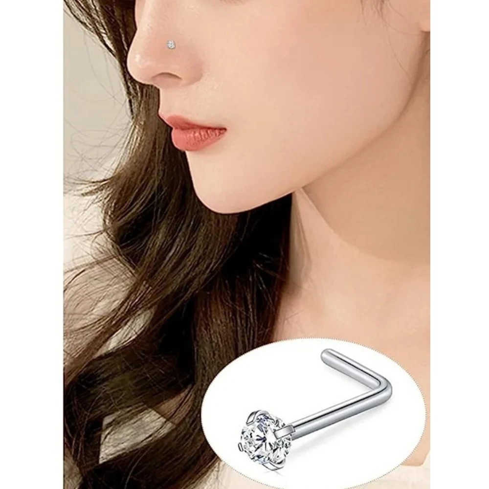 1/3/9Pcs 20G anillos de nariz 316L acero inoxidable quirúrgico L forma hueso diamante sacacorchos Nostril perforación joyería para mujeres hombres