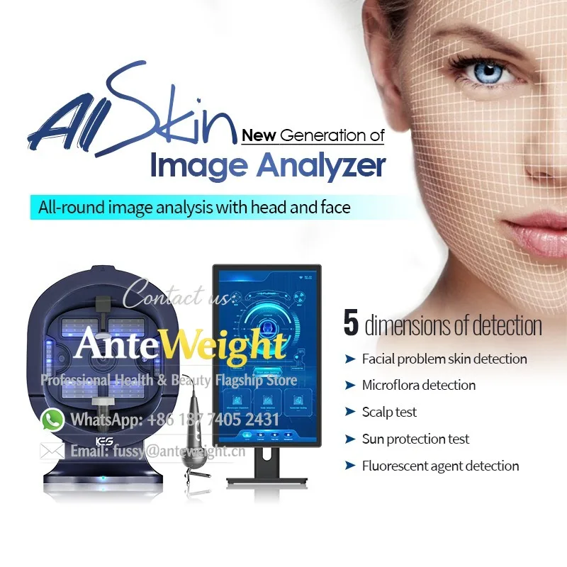 AI 5D Portable Skin Analyzer Face AI System Detection Monitor Skin Analysis Facial Equipment with Hair Follicle Detection