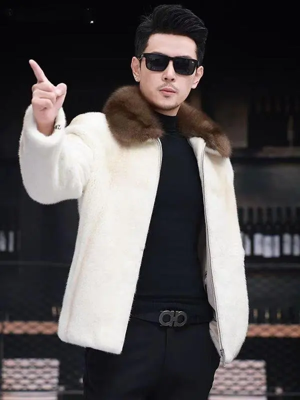 

Мужская роскошная тонкая меховая куртка: модное теплое меховое пальто, приталенный крой, высококачественный меховой свитер, повседневное зимнее пальто для бизнеса